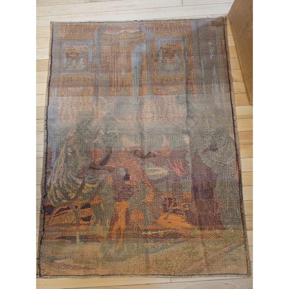 Vintage Made in Belgium Tapestry Wall Hanging Woven  36.5 x 98 inches